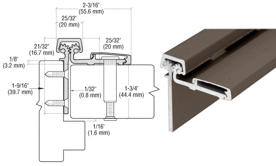 C.R. Laurence CRL Dark Bronze Anodized Roton 053 Series Half Surface Continuous Hinge | 05383DU