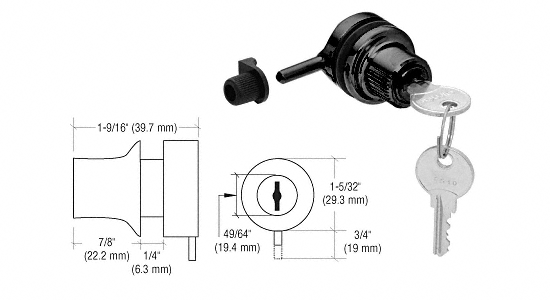 C.R. Laurence CRL Black Chrome Through Glass Plunger Locks - Keyed Alike  | 0910BCKA
