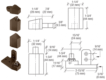 C.R. Laurence CRL Offset Duranodic Bronze Left Hand Pivot Set Flush with Frame Face | 0P30LHDU