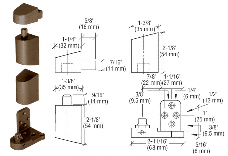 C.R. Laurence CRL Offset Duranodic Bronze Right Hand Pivot Set Flush with Frame Face | 0P34RHDU