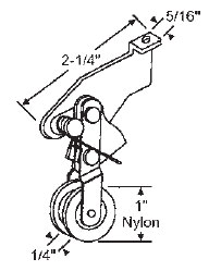 STB Sliding Glass Door Roller, Nylon Wheel, 1&quot; Diameter, 1/4&quot; Wide Roller | 10395