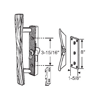 TechnologyLK STB Sliding Glass Patio Door Handle Set, Hook Style, Non-Keyed, Aluminum with Wood Handle, 3-15/16&quot; Screw Holes  | 13112