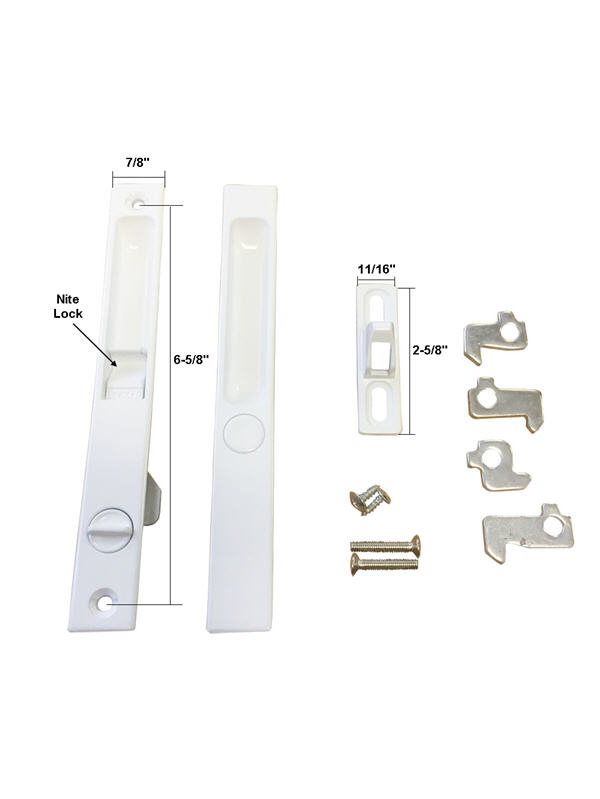 White Fit-All Flush Mount Handle Set with Nite Lock, Non-Keyed, 6-1/2&quot; Screw Holes with Five Hook Assortment | 13-140W | 13140W