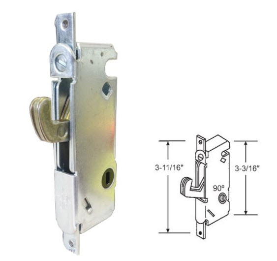 Gordon Glass Co. Gordon Glass&amp;#174; Sliding Glass Patio Door Lock, Mortise Type, 90 Degree Keyway, 3-11/16&quot; Screw Holes  | 16174