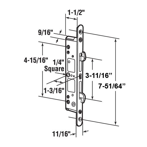 TechnologyLK Gordon Glass&#174; Sliding Glass Patio Door Lock, Mortise Type, 2-Point, 7-51/64&quot; Screw Holes (UPC&#0058; 785533099645) | 16460