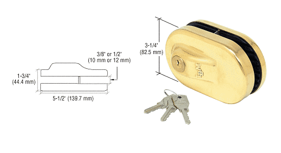 C.R. Laurence CRL Brass Finish Glass Mounted Slip-on Patch Lock for use with 3/8&quot; (10mm) Glass | 1NT685BR