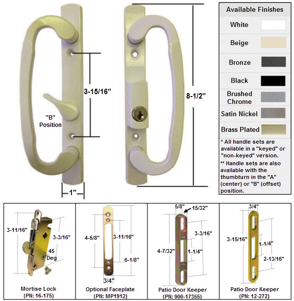 Sliding Glass Patio Door Hardware&#0058; Mortise Locks, Handles Sets, Pulls | 245BGK175K