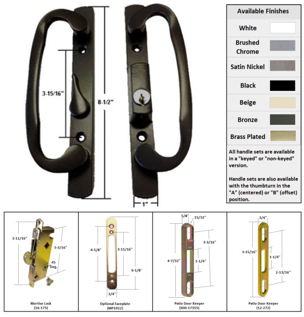 Sliding Glass Patio Door Hardware&#0058; Mortise Locks, Handles Sets, Pulls | 245BK175K