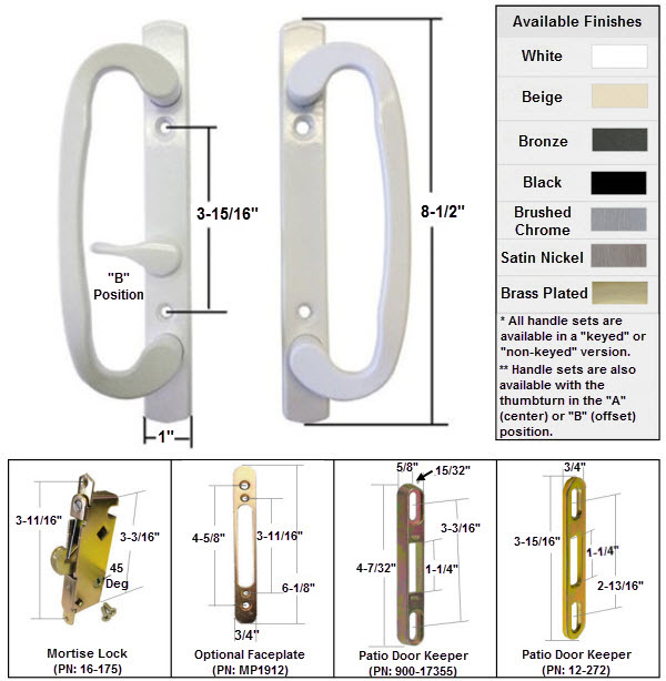 Sliding Glass Patio Door Hardware&#0058; Mortise Locks, Handles Sets, Pulls | 245W175K