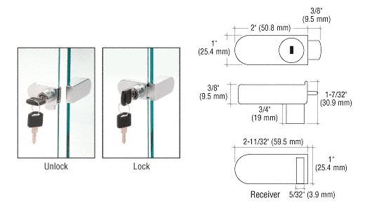 C.R. Laurence CRL Chrome No-Drill Showcase Lock - Keyed Alike  | 255CHKA