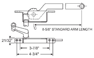 TechnologyLK STB Casement Window Operator, Left Hand, Face Mount, Aluminum, 8-5/8&quot; Long Arm | 36142AL