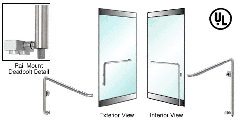 C.R. Laurence CRL Brushed Stainless Right Hand Swing Rail Mount Cylinder/Thumbturn &quot;E&quot; Exterior Bottom Securing Deadbolt Handle for 3/4&quot; Glass | 3D110E5R1BS