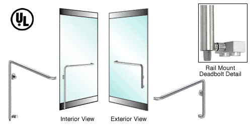 C.R. Laurence CRL Brushed Stainless Left Hand Swing Rail Mount Cylinder/Thumbturn &quot;E&quot; Exterior Bottom Securing Deadbolt Handle for 3/4&quot; Glass | 3D110E6R1BS