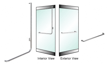 C.R. Laurence CRL Brushed Stainless Right Hand Double Acting Rail Mount &quot;A&quot; Exterior Top Securing Dummy Handle for 3/4&quot; Glass | 3H100A1RBS