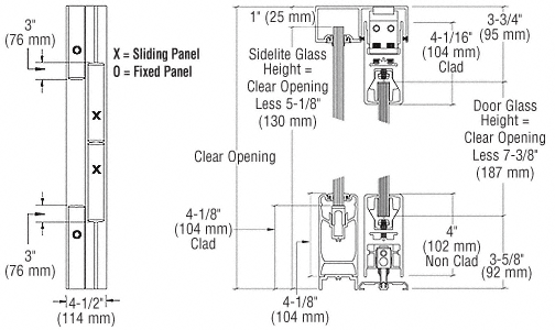 C.R. Laurence CRL OXXO Dark Bronze Anodized SSR 4&quot; Square Sliding Door System | 4SSR4FDU