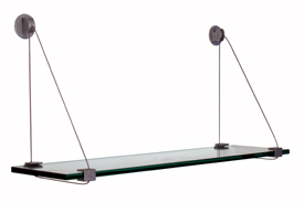 12&quot; x 36&quot; Cable Glass Shelf Kit with Black Aluminum Brackets | E1236CKB