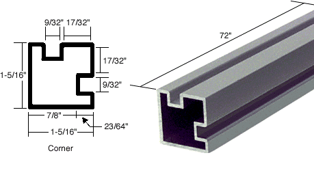 C.R. Laurence CRL Satin Anodized Corner Post Extrusion - 72 inch Long | 6421000