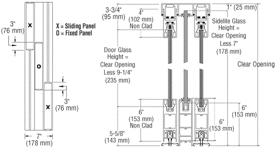 C.R. Laurence CRL XOX Brushed Stainless Steel SSR 6&quot; Bottom and 4&quot; Top Rail Square Sliding Door System | 6SSR3DBS