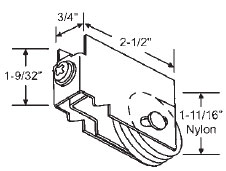 STB Sliding Glass Door Roller, Nylon Wheel, 1-11/16&quot; Diameter, 3/4&quot; Wide Housing | 9207N