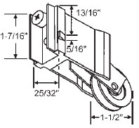 1-1/2&quot; Nylon Ball Bearing Sliding Glass Door Roller with 25/32&quot; Wide Housing, 9-237 | 9237