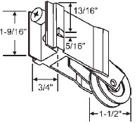 TechnologyLK STB Sliding Glass Door Roller, Nylon Wheel, 1-1/2&quot; Diameter, 13/16&quot; Wide Housing  | 9240