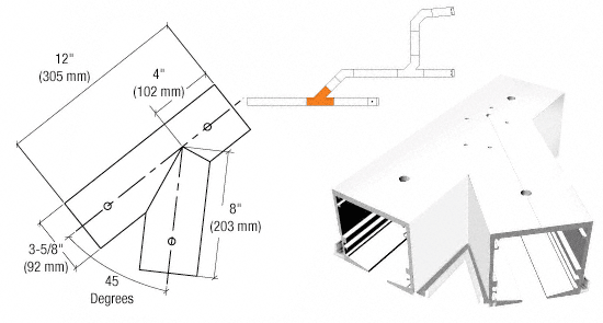 C.R. Laurence CRL SPS Flanged Self-Guiding 135 Degree Left Hand Intersection With Forced Diverter-White Powder Painted | 90L135FLW