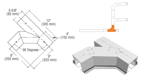 C.R. Laurence CRL SPS Flanged Self-Guiding 90 Degree Left Hand Intersection-Mill Aluminum With Forced Diverter | 90L90FLM