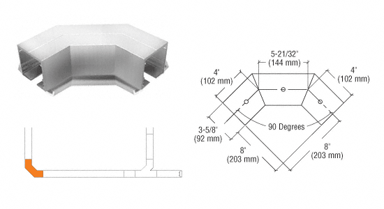 C.R. Laurence CRL SPS Flanged Self-Guiding 90 Degree Corner-Mill Aluminum | 90LC90M