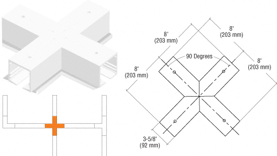 C.R. Laurence CRL SPS Flanged Manual 4-Way Cross Intersection-White Powder Paint | 90LM4WW