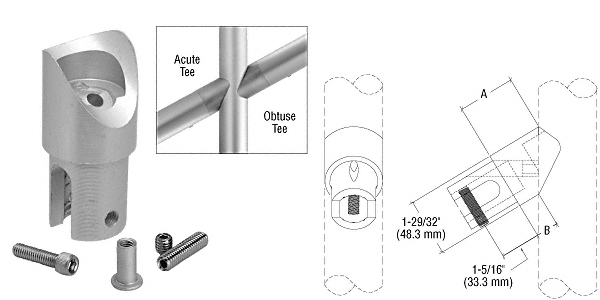 C.R. Laurence CRL ACRS Satin Anodized Acute 32 Degree Angled Tee Adaptor | A19AT32