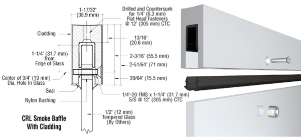 C.R. Laurence CRL Mill Aluminum Smoke Baffle Base Shoe for 1/2&quot; Glass - 10 Ft | B5B10