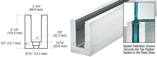 C.R. Laurence CRL Square Heavy-Duty Aluminum Base Shoe Drilled With Hole Pattern D 10&#39; Long Cut to Custom Length | B7S10C