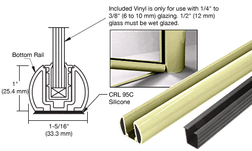 C.R. Laurence CRL Chromate (Unfinished) AWS 72&quot; Bottom Rail Kit With Rigid Glazing Vinyl | BR72KCRM