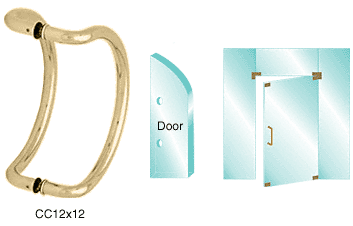 C.R. Laurence CRL Brass 12&quot; Glass Mounted Curved Pull Handle | CC12X12BR