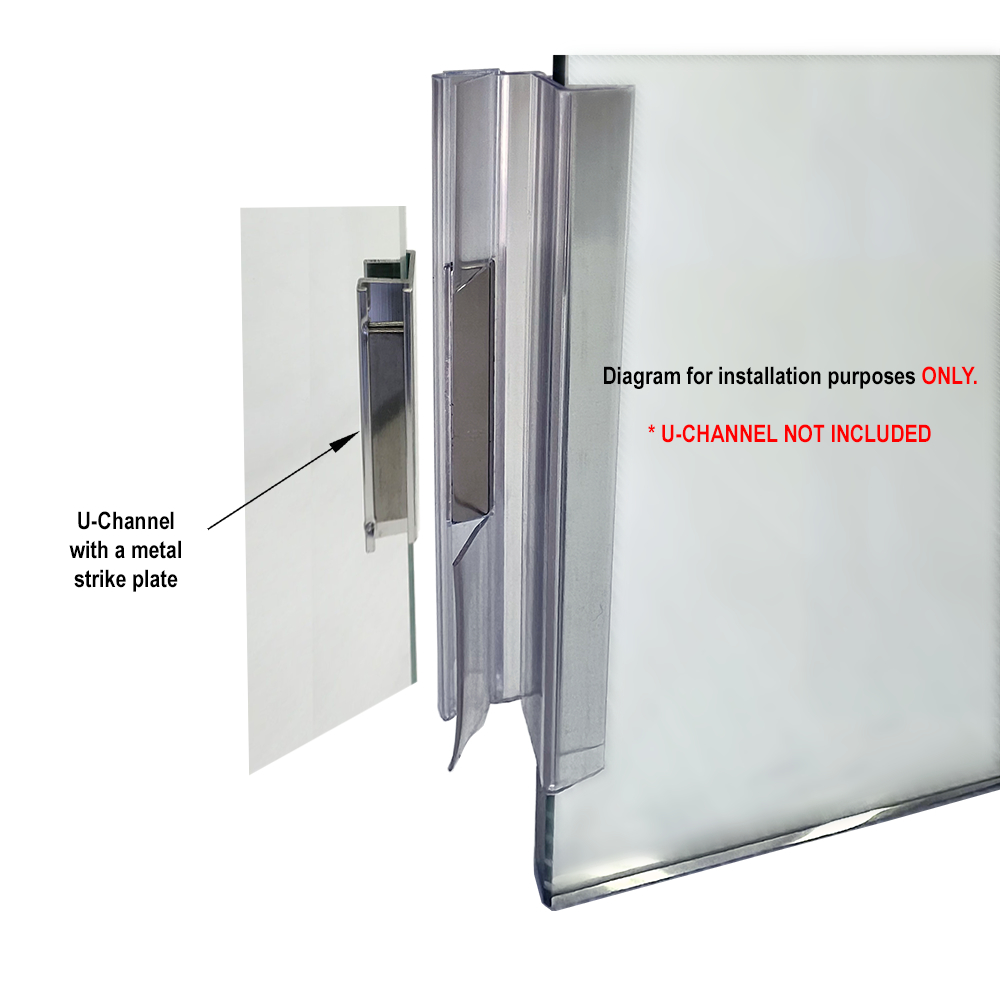 Shower Door U-Channel with Magnet & Strike Plate - 3/8 Glass - Clear Polycarbonate & Dark Bronze - Inline Hinged/Fixed Panel - 3 Length - Includes Aluminum U-Channel Shower Door U-Channel with Magnet & Strike Plate - 3/8 Glass - Clear Polycarbonate & Dark Bronze - Inline Hinged/Fixed Panel - 3 Length - Includes Aluminum U-Channel