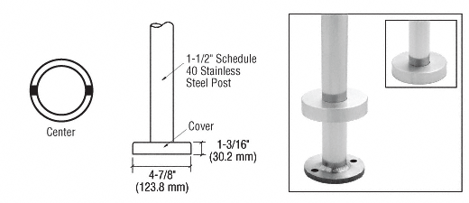 C.R. Laurence CRL CRS 42&quot; Brushed Stainless 180 Degree Center Post for Flange Mount | CR1540PC42BS