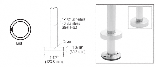 C.R. Laurence CRL CRS 36&quot; Polished Stainless End Post for Flange Mount | CR1540PE36PS