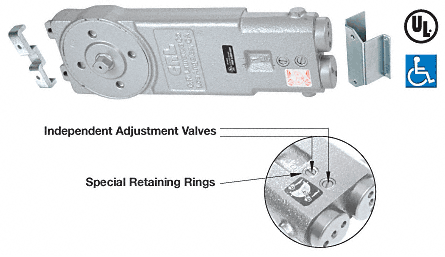 CRL Diamond Style Spindle A.D.A. 8.5 Lb. Exterior 105&amp;#186; Hold-Open Retrofit Overhead Concealed Door Closer - Body Only | CRL7670  | CRL7670