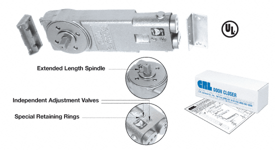 C.R. Laurence CRL Medium Duty 105&amp;#186; Non Hold-Open 3/4&quot; Long Spindle Overhead Concealed Door Closer Body with Mounting Clips | CRL9172