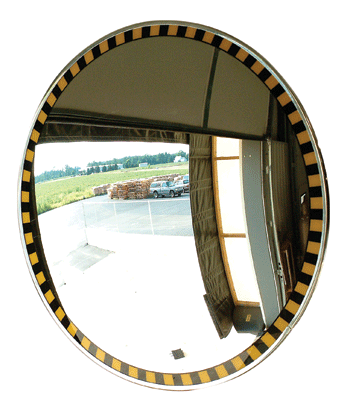26&quot; Acrylic Indoor Convex Mirror Safety Caution Border with Stripes | CVI-26SB | CVI26SB