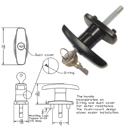 Truck Cap Locking T-Handle | Truck Topper T-Handle | Camper Shell T Handle Lock | TC323TCW