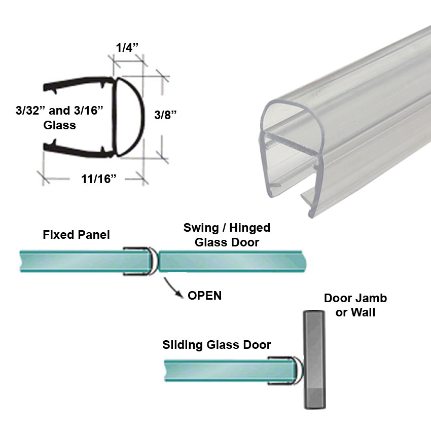 Universal Clear Polycarbonate U-Channel with Soft Bulb Seal for 3/32&quot;, 3/16&quot; and 1/4&quot; Glass - 84&quot; Long  | TVB84