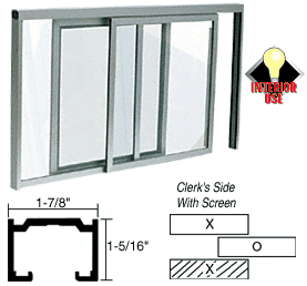 C.R. Laurence CRL Satin Anodized Horizontal Sliding Florence Model Pass-Thru Assembly with D7 Overhead Track with Screen | D1018A