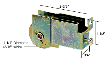 C.R. Laurence CRL Sliding Glass Door Roller with 1-1/4&quot; Steel Wheel 3/4&quot; Wide Housing for Christian Porter &amp; Fullview Doors | D1515