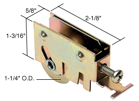 C.R. Laurence Sliding Glass Door Roller with 1-1/4&quot; Steel Wheel 5/8&quot; Wide Housing for International Doors | D1518