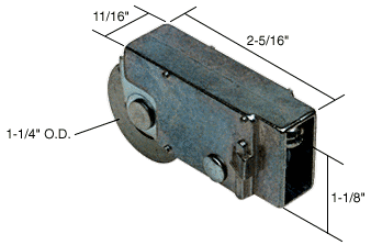 C.R. Laurence CRL Sliding Glass Door Roller with 1-1/4&quot; Steel Wheel 11/16&quot; Wide Housing for Crossly Doors | D1603