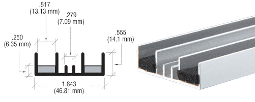 C.R. Laurence CRL Satin Anodized Double Jamb Extrusion with Cushion - 12 ft Long | D1606A