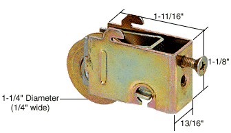 C.R. Laurence Sliding Glass Door Roller with 1-1/4&quot; Steel Wheel 13/16&quot; Wide Housing for Noranda &amp; Three Rivers &amp; Bee Cee Doors | D1687