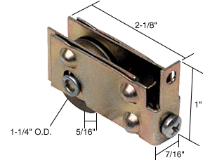 C.R. Laurence Sliding Glass Door Roller, 1-1/4&quot; Steel Wheel, 7/16&quot; Wide Housing for Viking Doors | D1729