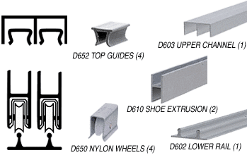 C.R. Laurence CRL 36&quot; Satin Anodized Economy Low Profile Pre-Cut Showcase Sliding Track Assembly D603 Upper &amp; D602 Lower Track with Nylon Wheels | D2203A36